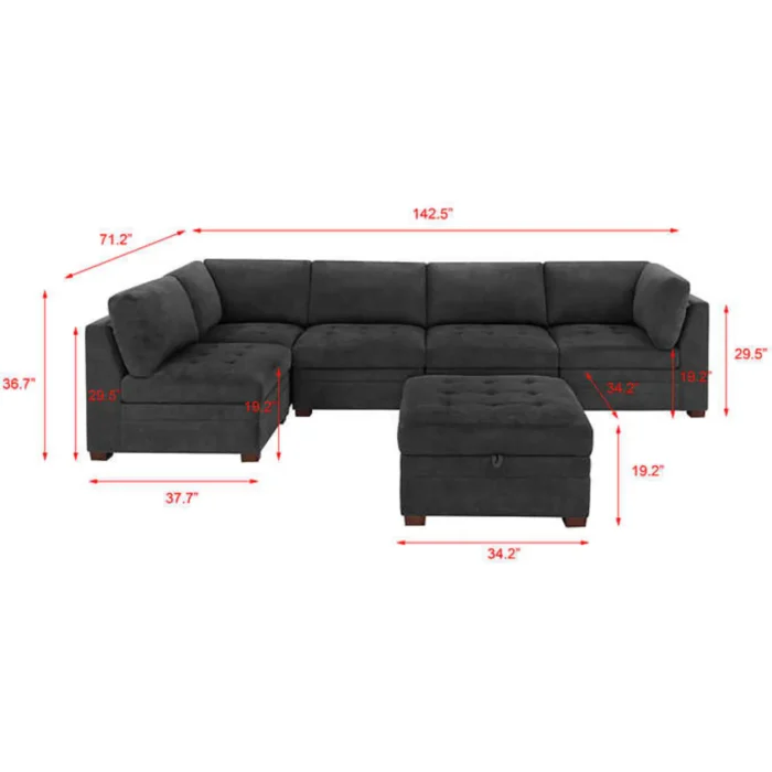 Thomasville Tisdale Fabric Sectional with Storage Ottoman - Image 7