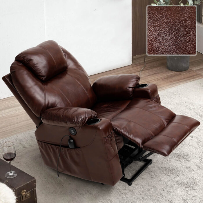 3-Position Power Lift Chair with Heal and Massage Real Leather - Image 13