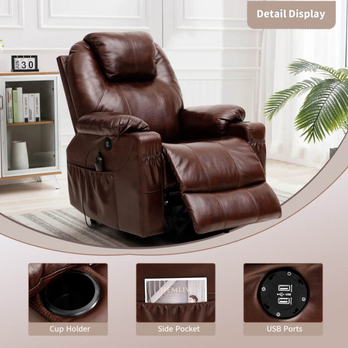 3-Position Power Lift Chair with Heal and Massage Real Leather - Image 12
