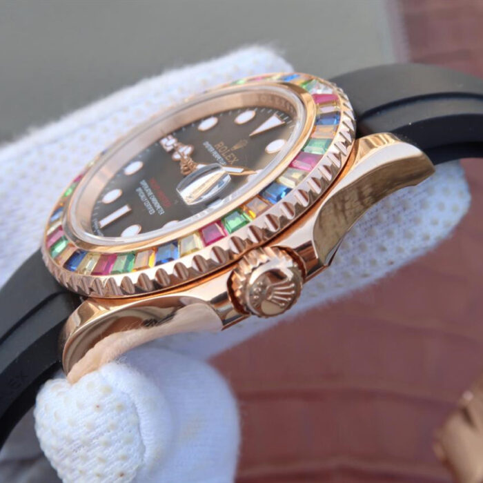 YACHT MASTER 1 GOLDEN DIAMOND BEZEL BLACK DIAL RUBBER STRAP 40MM - Image 5