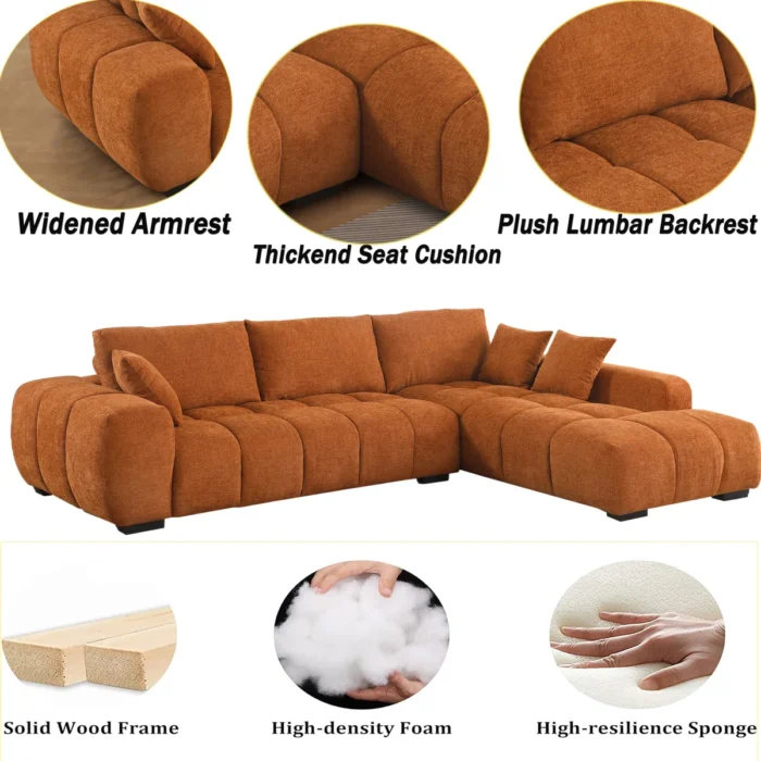 Swapan Modern Chenille Couch Sofa Sectional with Deep Tufted Seat - Image 6