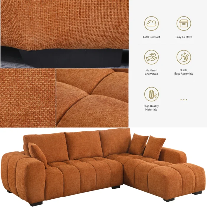 Swapan Modern Chenille Couch Sofa Sectional with Deep Tufted Seat - Image 5