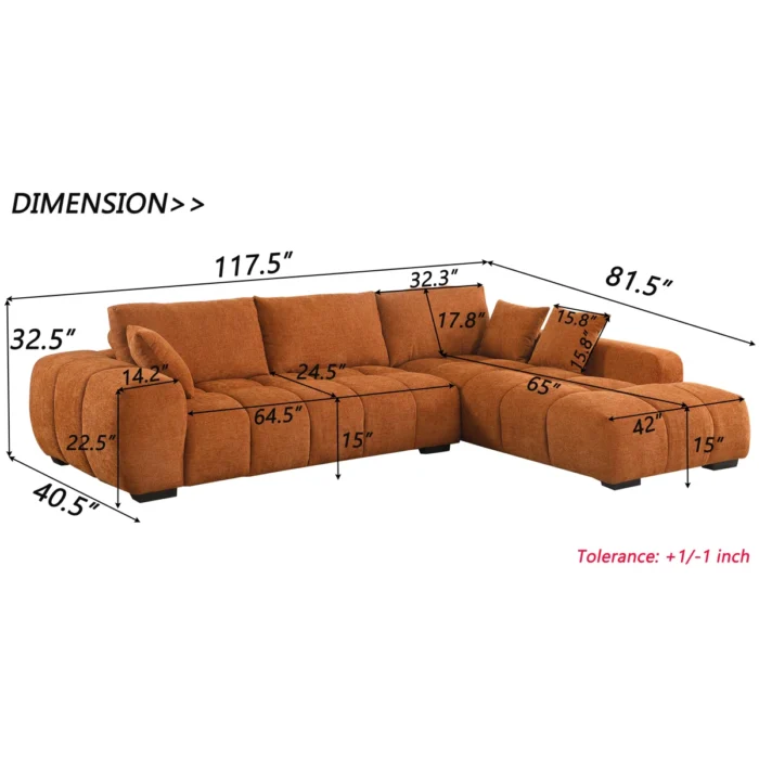 Swapan Modern Chenille Couch Sofa Sectional with Deep Tufted Seat - Image 7