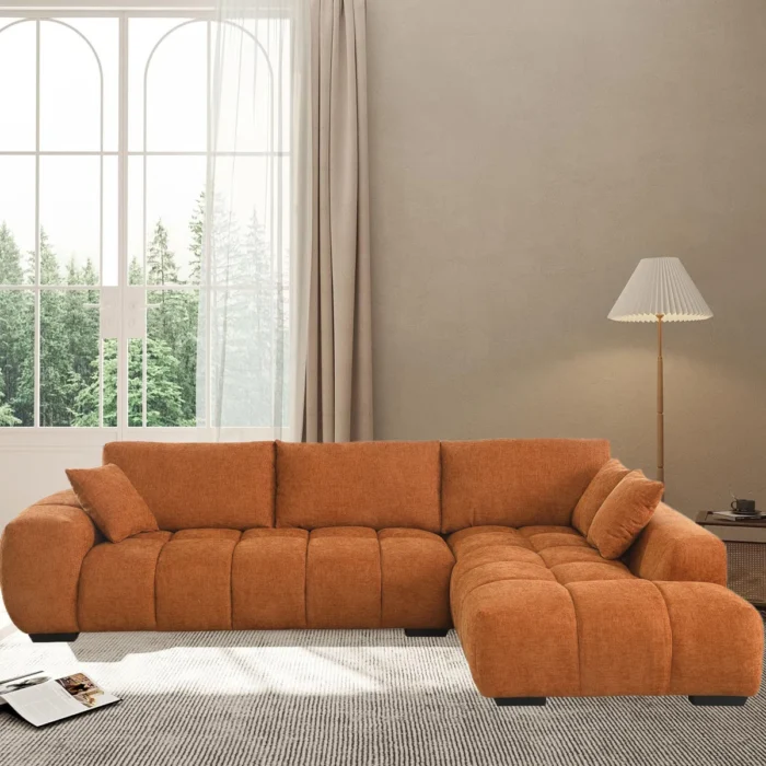 Swapan Modern Chenille Couch Sofa Sectional with Deep Tufted Seat