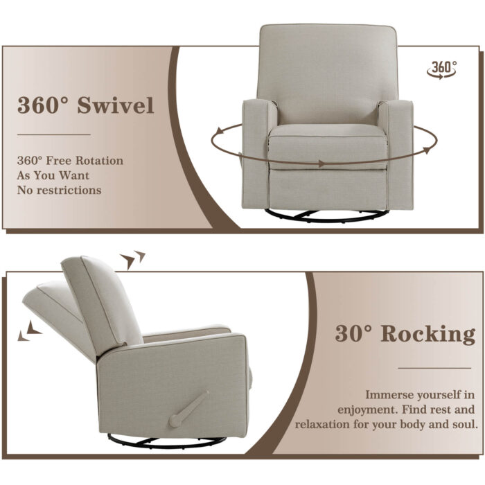Manual Recliner Nursery Glider & Swivel Rocking Recliner Chair, Fabric - Image 4