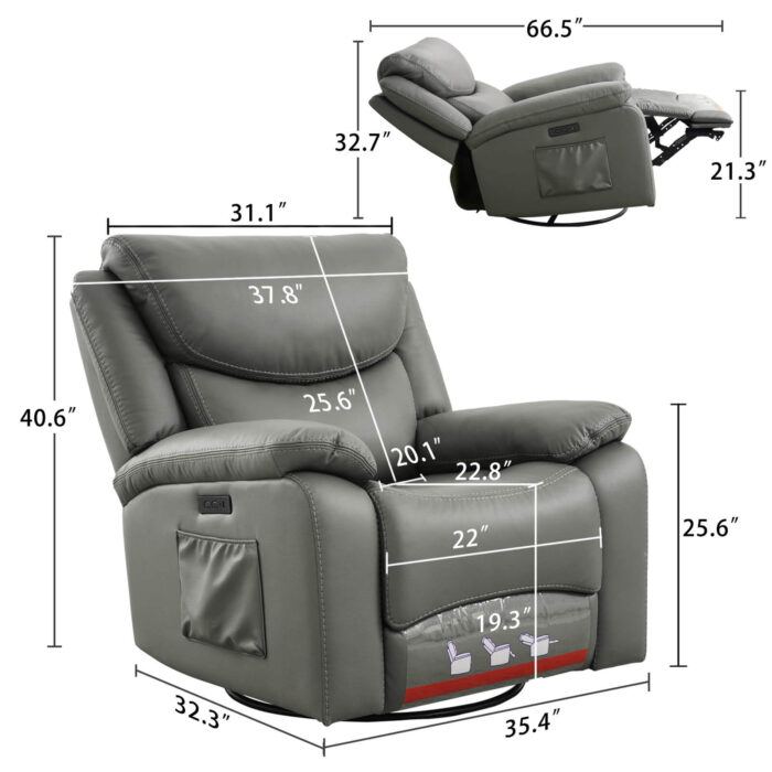 Power Swivel Glider Rocking Recliner Nursery Chair - Image 7