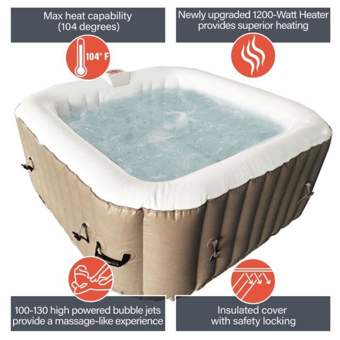 ALEKO Aleko 4 - Person 130 - Jet Square Inflatable Hot Tub - Image 9