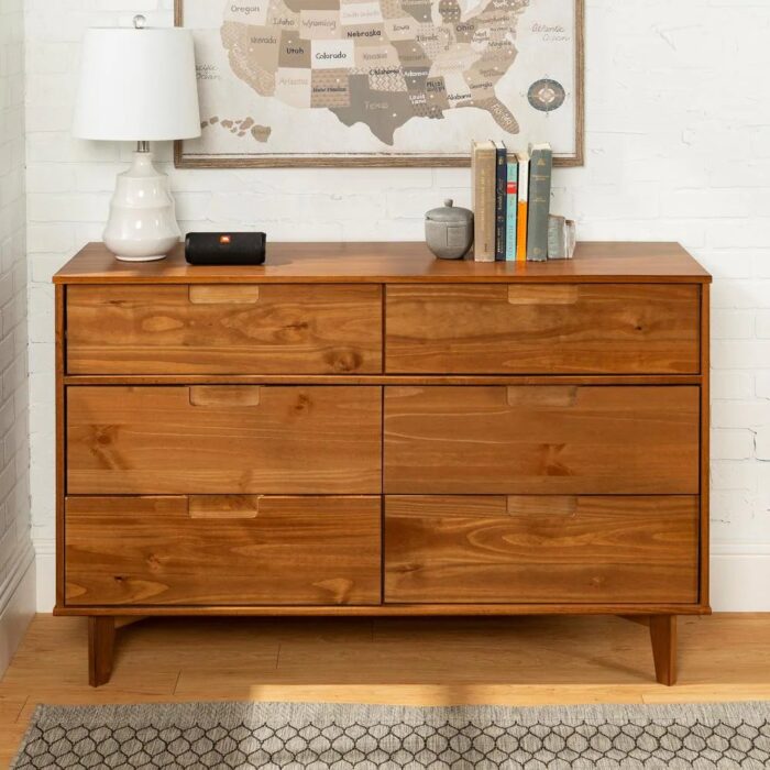 6-Drawer Caramel Mid Century Modern Wood Dresser - Image 9