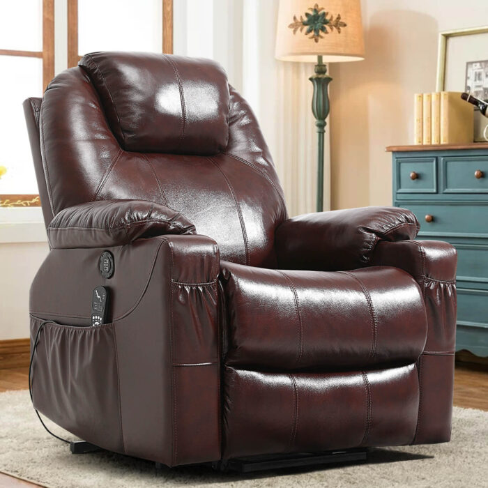 3-Position Power Lift Chair with Heal and Massage Real Leather - Image 2