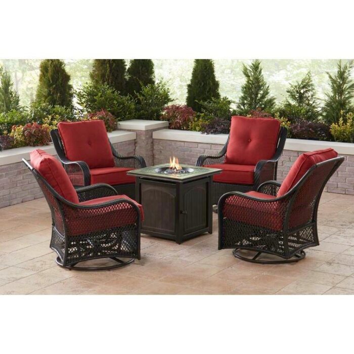 5-Piece Steel Patio Fire pit Conversation Set with Sahara Sand Cushions and 26 in. Square Fire pit Side Table - Image 9