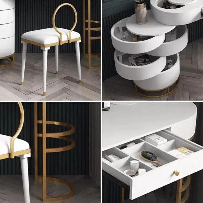 Makeup Vanity Dressing Table With Swivel Cabinet Mirror & Stool Included - Image 2
