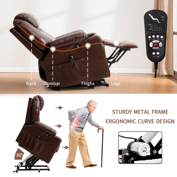 3-Position Power Lift Chair with Heal and Massage Real Leather - Image 8