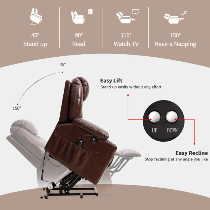 3-Position Power Lift Chair with Heal and Massage Real Leather - Image 7