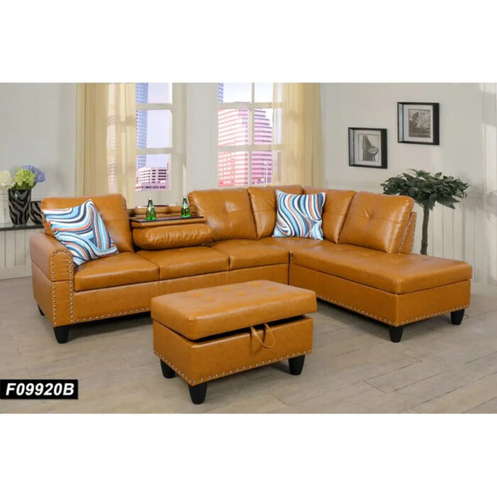 Brandow 97.2' Wide Faux Leather Sofa & Chaise with Ottoman - Image 4