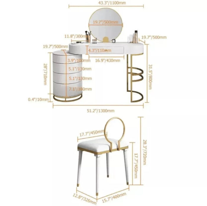 Makeup Vanity Dressing Table With Swivel Cabinet Mirror & Stool Included - Image 8